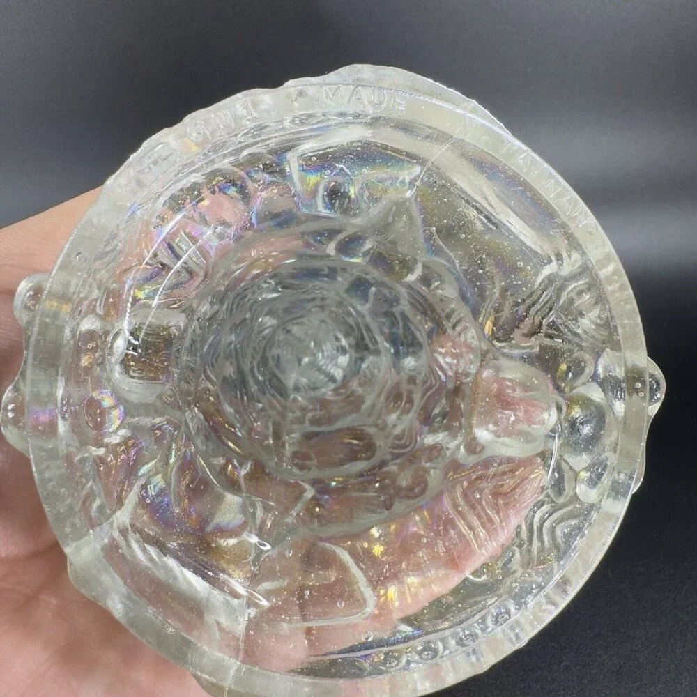Vintage 1980s White Iridescent Glass Christmas Tree Hollow‎ Figurine Decor VTG